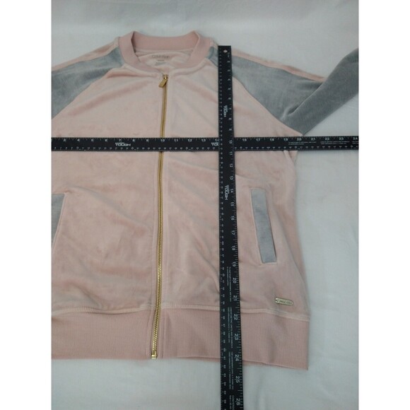 Calvin Klein Full-Zip Velour Hooded Track Jacket *Flaw Pink/Gray Size M Soft! - Picture 6 of 15